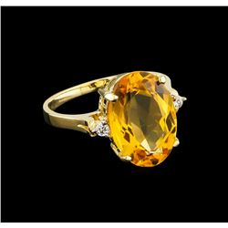 5.44ct Citrine and Diamond Ring - 14KT Yellow Gold