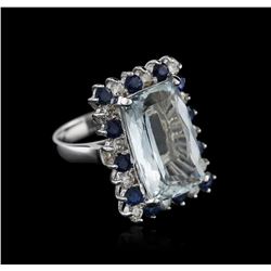 14KT White Gold 9.36ct Aquamarine, Sapphire and Diamond Ring