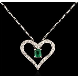 14KT White Gold 0.45ct Emerald and Diamond Pendant With Chain