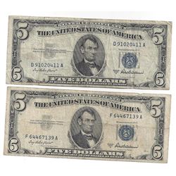 1953 $5 Silver Certificate Currency Lot of 2