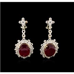 23.42ctw Ruby and Diamond Earrings - 14KT Yellow Gold