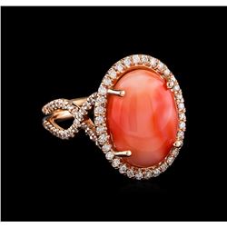 6.62ct Coral and Diamond Ring - 14KT Rose Gold