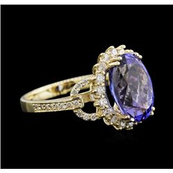 6.16ct Tanzanite and Diamond Ring - 14KT Yellow Gold