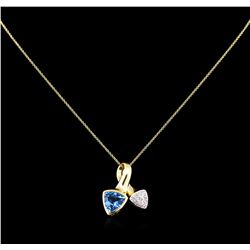 3.04ct Blue Topaz and Diamond Pendant With Chain - 14KT Yellow Gold