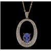 Image 1 : 14KT Yellow Gold 3.60ct Tanzanite and Diamond Pendant with Chain