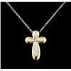 Image 1 : 0.18ctw Diamond Cross Pendant With Chain - 14KT Yellow Gold