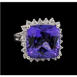 14KT White Gold 12.95ct GIA Certified Tanzanite and Diamond Ring