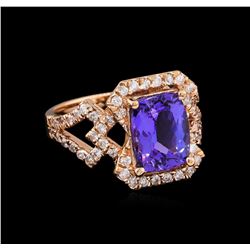 3.17ct Tanzanite and Diamond Ring - 14KT Rose Gold