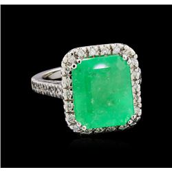 GIA Cert 10.54ct Emerald and Diamond Ring - 14KT White Gold