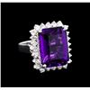 Image 1 : 12.56ct Amethyst and Diamond Ring - 14KT White Gold