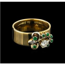 0.34ctw Diamond and Emerald Ring - 14KT Rose Gold