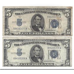 1934 $5 Silver Certificate Currency Lot of 2