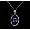 Image 1 : 2.00ct Tanzanite and Diamond Pendant With Chain - 14KT White Gold