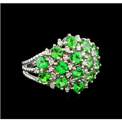 2.97ctw Tsavorite and Diamond Ring - 14KT White Gold