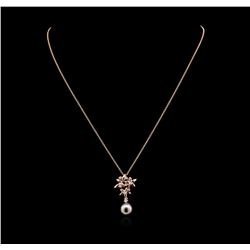 0.18ctw Pearl and Diamond Pendant - 14KT Rose Gold