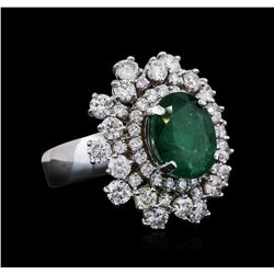 14KT White Gold 3.08ct Emerald and Diamond Ring