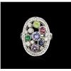 Image 2 : 14KT White Gold 1.69ctw Multi Gemstone and Diamond Ring