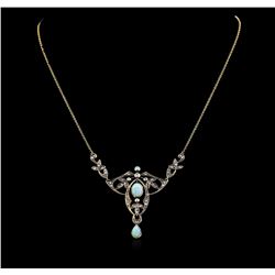 1.43ctw Opal and Diamond Necklace - 18KT Yellow Gold