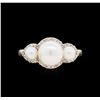 Image 2 : Pearl and Diamond Ring - 14KT Yellow Gold