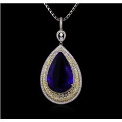 18KT White Gold GIA Certified 69.66ct Tanzanite and Diamond Pendant With Chain