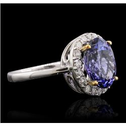 14KT Two-Tone Gold 3.90ct Tanzanite and Diamond Ring