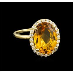 4.57ct Citrine and Diamond Ring - 14KT Yellow Gold