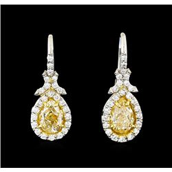 EGL USA Cert 2.62ctw Fancy Yellow Diamond Earrings - Platinum