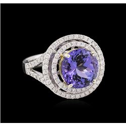 14KT Two-Tone Gold 6.30ct Tanzanite and Diamond Ring