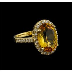 5.04ct Citrine and Diamond Ring - 14KT Yellow Gold