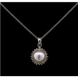 Pearl and Diamond Pendant With Chain - 14KT White Gold