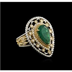 14KT Two-Tone Gold 3.05ct Emerald and Diamond Ring