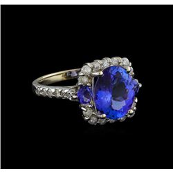 4.23ctw Tanzanite and Diamond Ring - 14KT White Gold