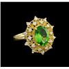 Image 1 : 3.1ct Tsavorite and Diamond Ring - 14KT Yellow Gold