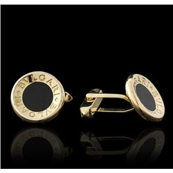 18KT Yellow Gold Black Onyx Bulgari Cuff Links