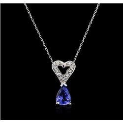 14KT White Gold 0.93ct Tanzanite and Diamond Pendant With Chain