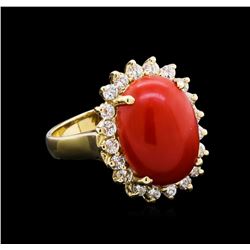 6.80ct Coral and Diamond Ring - 14KT Yellow Gold