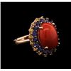 Image 1 : 5.85ct Coral, Sapphire and Yellow Diamond Ring - 14KT Rose Gold