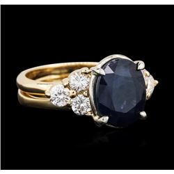 14KT Yellow Gold 4.06ct Sapphire and Diamond Ring