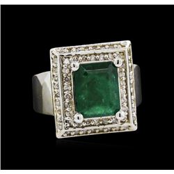 14KT White Gold 3.02ct Emerald and Diamond Ring