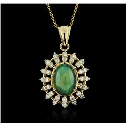 14KT Yellow Gold 3.89ct Opal and Diamond Pendant With Chain