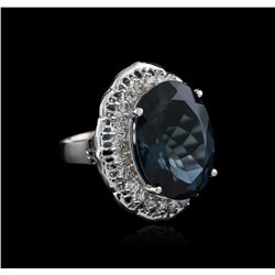 14KT White Gold 20.83ct Topaz and Diamond Ring