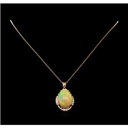 17.32ct Opal and Diamond Pendant With Chain - 14KT Rose Gold