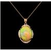 Image 2 : 17.32ct Opal and Diamond Pendant With Chain - 14KT Rose Gold