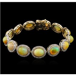 17.96ctw Opal and Diamond Bracelet - 14KT Yellow Gold