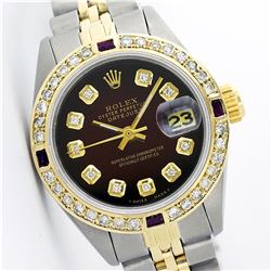 Rolex Two Tone Diamond and Ruby DateJust Ladies Watch