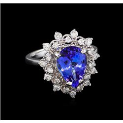 3.33ct Tanzanite and Diamond Ring - 14KT White Gold