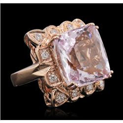 14KT Rose Gold GIA Certified 25.19ct Kunzite and Diamond Ring