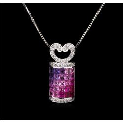 1.50ctw Sapphire and Diamond Pendant With Chain - 18KT White Gold