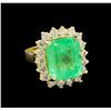Image 1 : GIA Cert 9.39ct Emerald and Diamond Ring - 14KT Yellow Gold