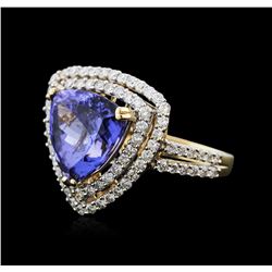 14KT Yellow Gold 4.96ct Tanzanite and Diamond Ring